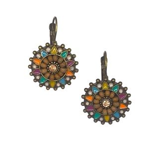 Antiqued Gold Colorful Vintage Style Drop Earrings